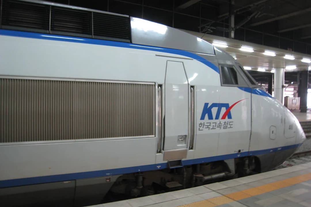 A KTX high-speed train at a platform in Seoul